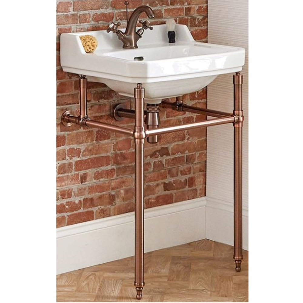Milano Copper Richmond White Bathroom Basin Sink 1 Tap Hole Washstand - 560Mm X 450Mm