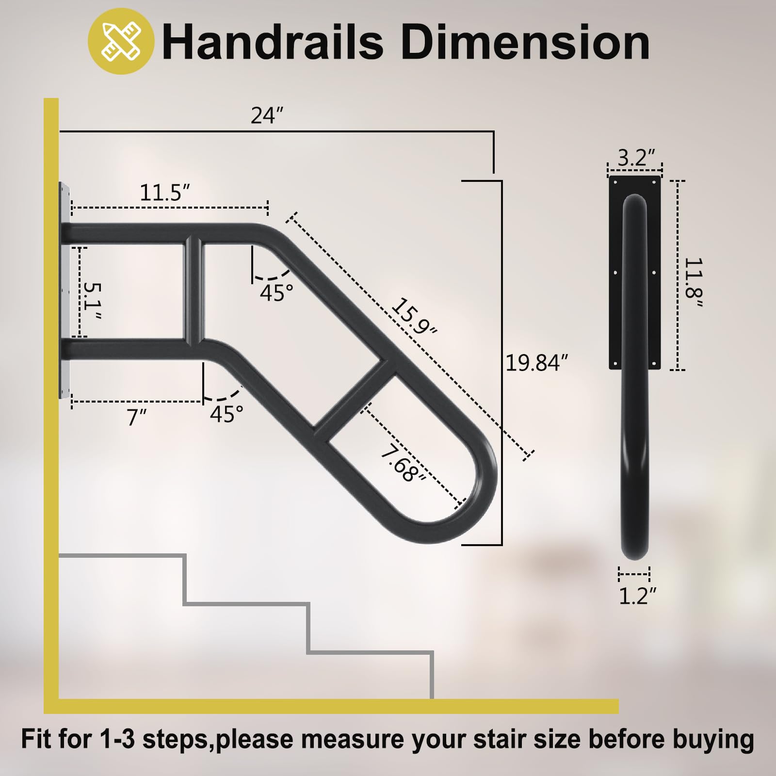 Snapklik.com : Handrails For Outdoor Steps, Stair Railing Indoor 1-3 ...