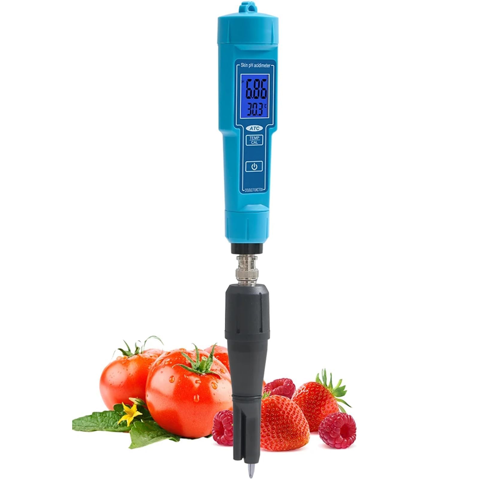 Misuratore di pH digitale, misuratore di pH portatile con display LCD, calibrazione automatica e misuratore di temperatura per alimenti, terreno, frutta e carne