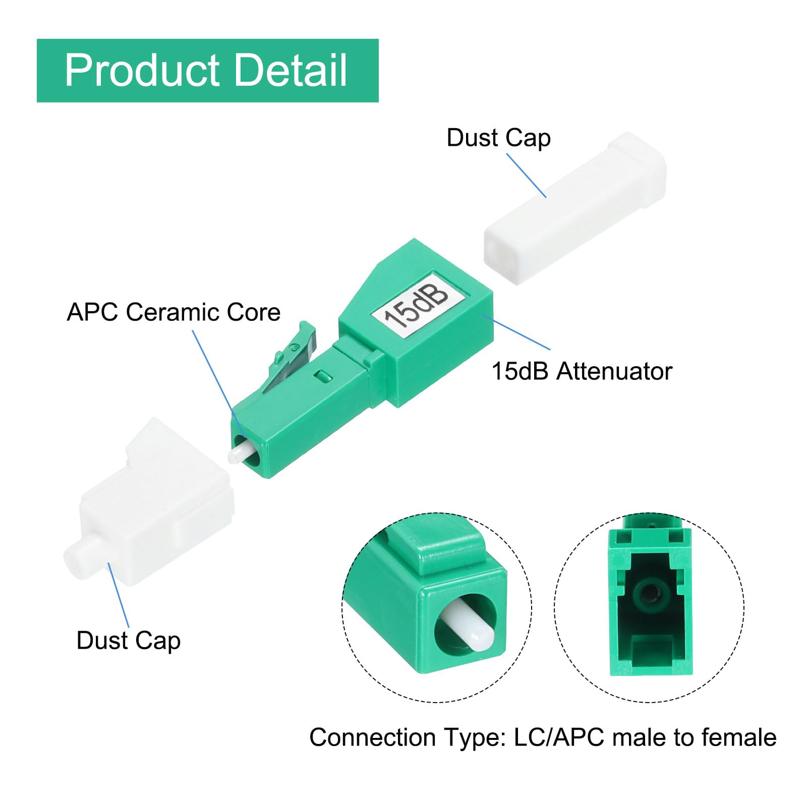 QUARKZMAN 15dB LC Fibre Attenuatore LC/APC SM Monomodale Fisso Fibre Ottico Attenuatore Maschio a Femmina per Fibre Ottico Trasmissione 2pz