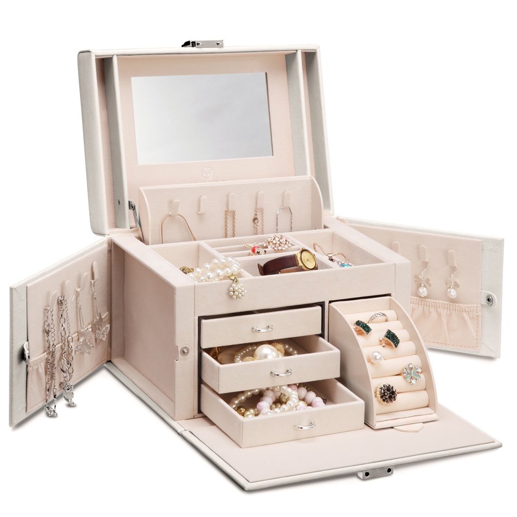 Amazon.com: Vlando Mirrored Jewelry Box Organizers for Necklaces Earrings  Rings Watches Storage Case Holder - Vintage Gift Box, Pearl White :  Clothing, Shoes & Jewelry