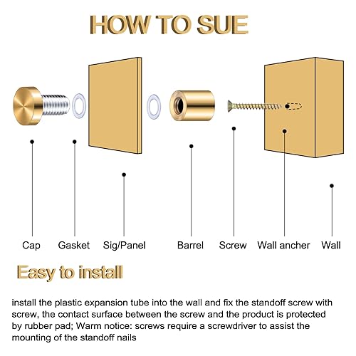 Vista 28 de Ferraycle 8 juegos de tornillos de separación de acero inoxidable para publicidad, montaje de metal para colgar marcos de fotos acrílicos