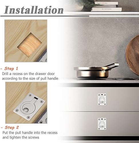 Miniatura 6 de YAKAMOZ Paquete de 2 tiradores empotrados de acero inoxidable para barcos marinos, manijas de elevación para muebles empotrados, manijas de