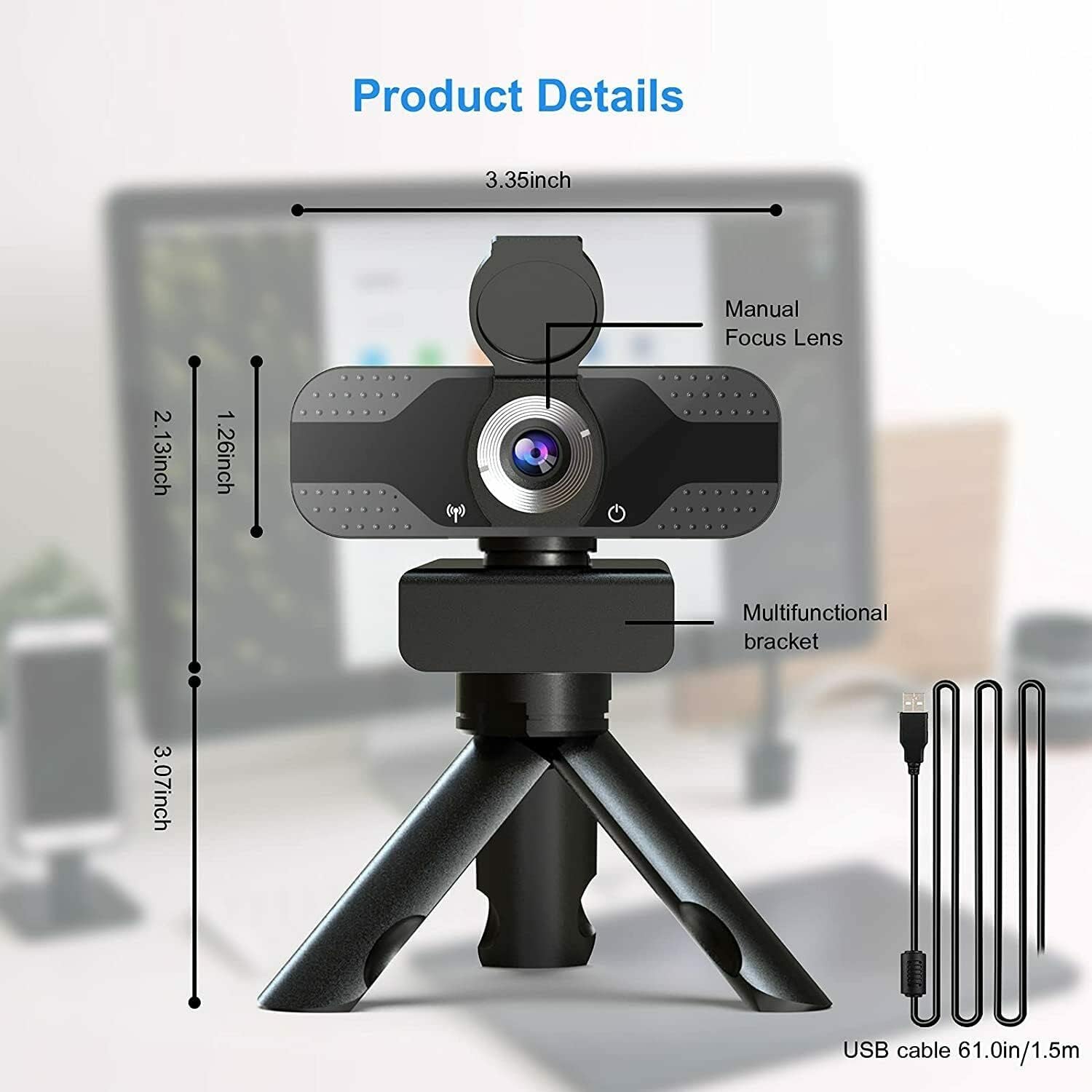 1080P Webcam with Privacy Cover Streaming Webcam with Microphone USB Tripod