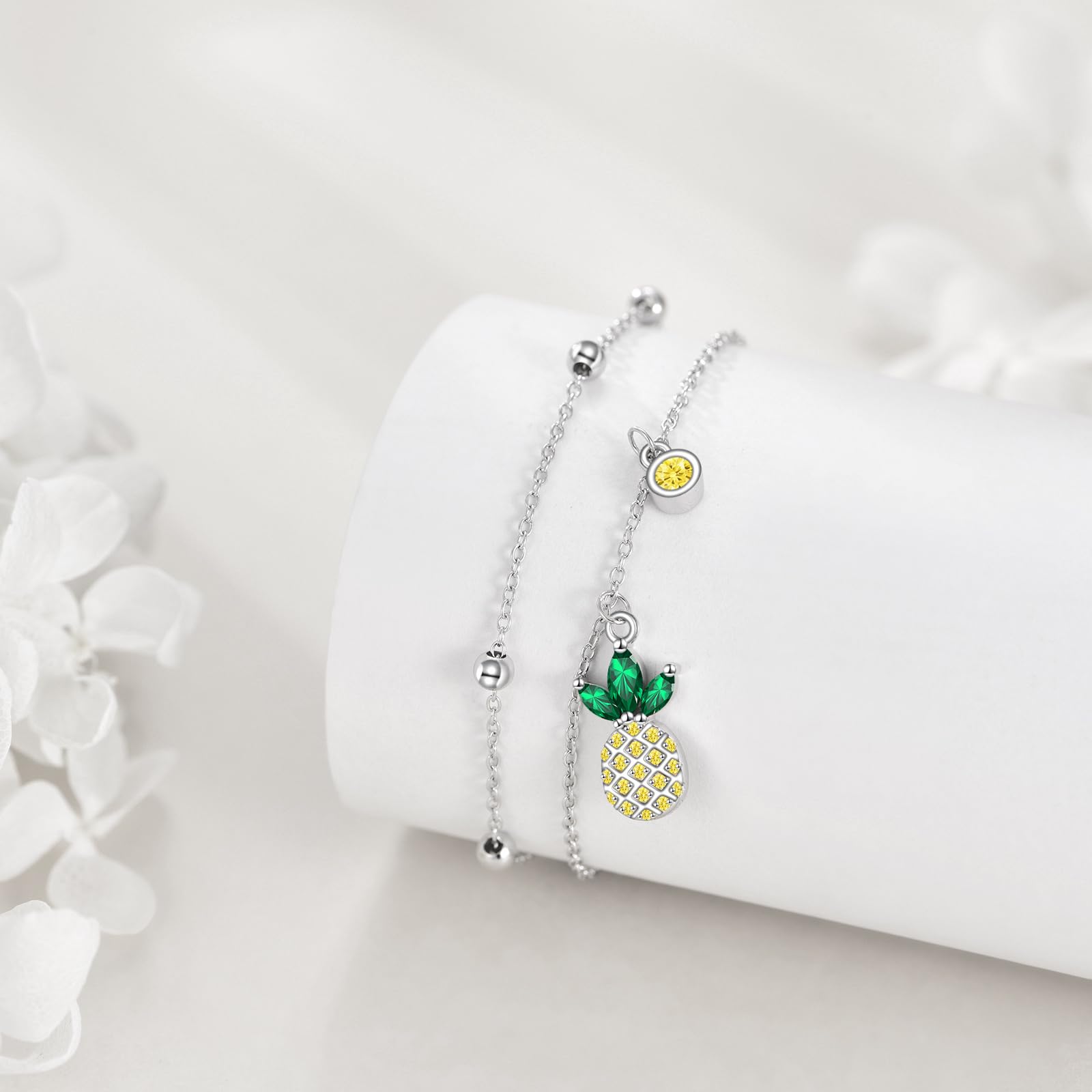 VONALA Cavigliera a forma di ananas da donna, in argento Sterling, con zirconi e ananas, ideale come regalo per donne e ragazze