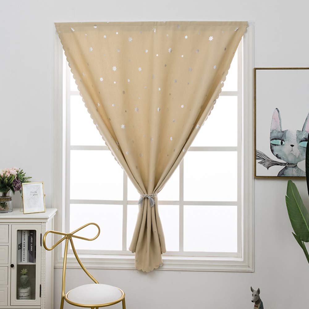 SZMYLED Blackout Curtain, Gold Stamping Magic Sticker Curtain for Living Room Bedroom Window Wall Door (1 Panel) Cream Color 1.3 * 1.6 Meters