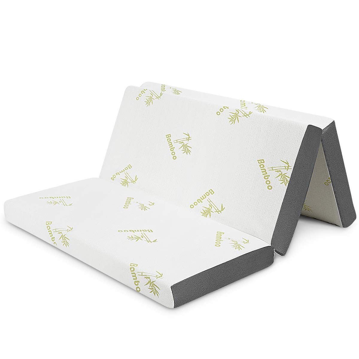 Giantex 6 Inch Tri Folding Memory Foam Mattress w/Case, Soft Removable Bamboo Cover, Used as Fold Up Guest Bed & Camp Cot, Multifunctional Mattress for Sleep Comfort (Queen Size)