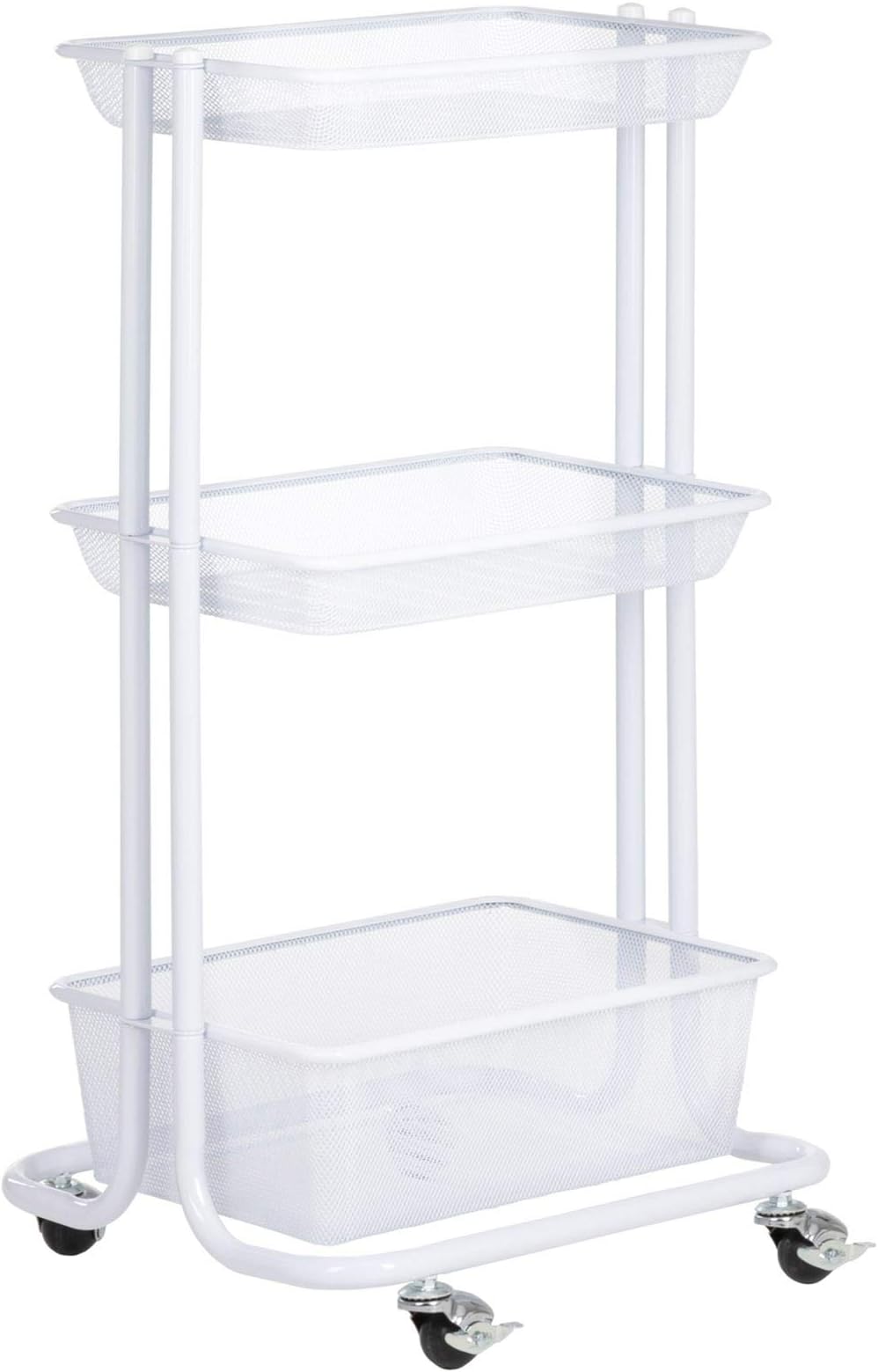 Well Home Chariot de Cuisine Blanc avec 3 paniers et roulettes H.79,5 cm