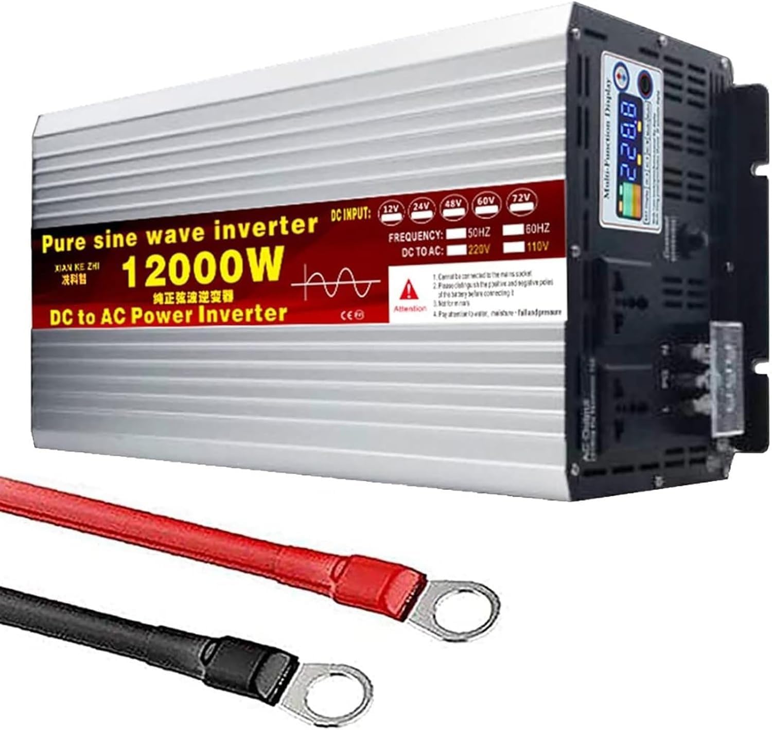 Convertitore di corrente a onda sinusoidale pura 1600W 2200W 3500W 4000W 5000W 6000W 8000W 12.000W 12V-72V DC a 110V 220V per veicoli familiari, camper, viaggi, campeggio (12.000 V 0W