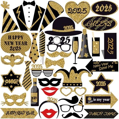 KatchOn Happy New Year 2025 Banner - 10 Feet Long Gold Foil Party Sign For NYE Decorations & Backdrop