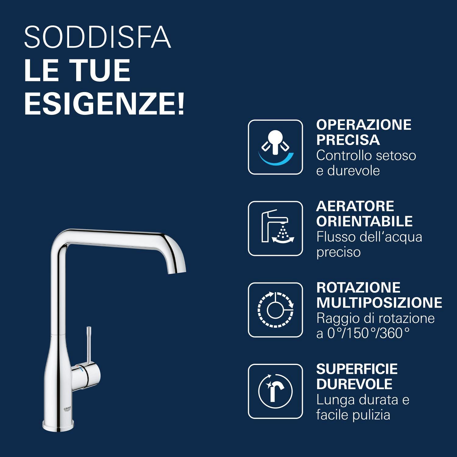 Grohe Miscelatore Monocomando per Lavello Essence New, Cromo 30269000