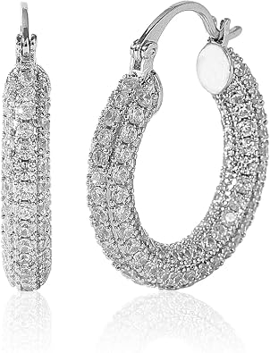 Silver/Golden Hoop Earrings for Women Trendy Prom Chunky Hoops Earring 18K Gold Plated 925 Sterling Silver Post, Sparkling Stones Jewelry Gifts