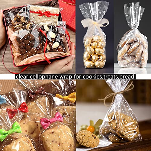 Giiffu 148Ft Clear Cellophane Wrap Roll (Folded 34''X148Ft) Irregular White Dot Florist Paper Wrapper 3 Mil Thicken Long Film Large Gift Wrapping Paper For Flower Gift Baskets Wrap #TOP4