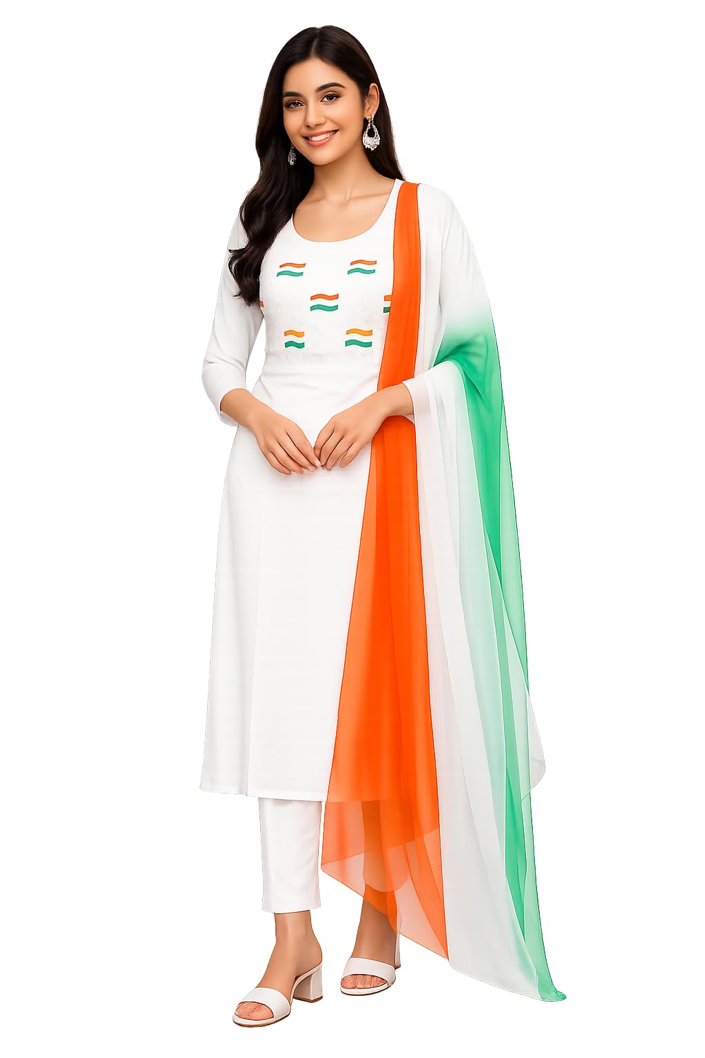 nida Women's White Kurta with Tricolour Dupatta-picture-55