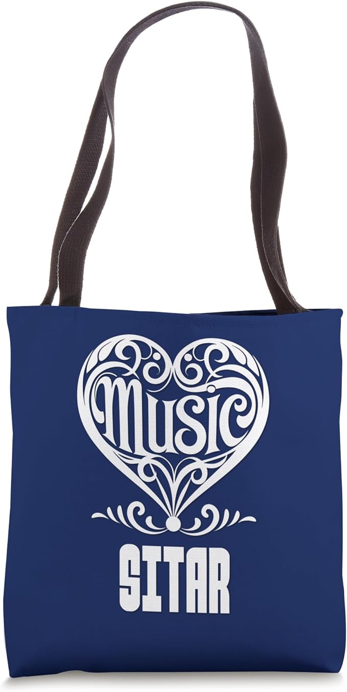 Music Lover Elegant Scrolled Heart for Sitar Fans Denim Color Tote Bag