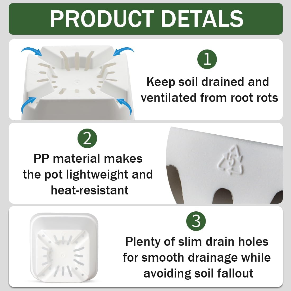 80 Pcs Nursery Pots 4 Inch, Plastic Seed Starting Pot with Drainage Holes, Small Sturdy Seedling pots for Planting, Succulents, Transplanting, Cuttings (White) - Image 4