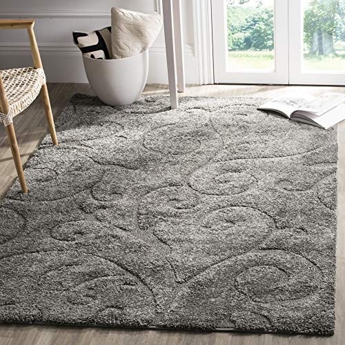 Safavieh Florida Shag Collection 5'3" X 7'6" Dark Blue/Cream Sg455 Scrolling Vine Graceful Swirl Textured Non-Shedding Living Room Bedroom Dining Room Entryway Plush 1.2-Inch Thick Area Rug #TOP2