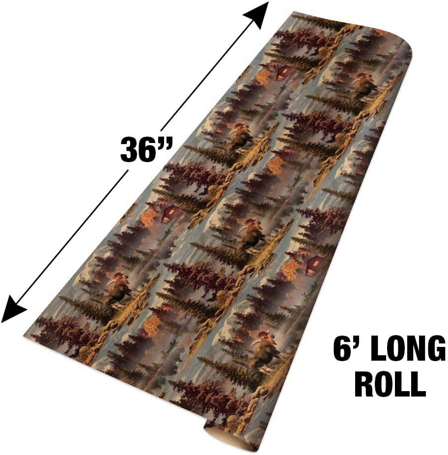 GRAPHICS & MORE Moose Cabin Forest Woods Canoe Pattern Premium Kraft Roll Gift Wrap Wrapping Paper