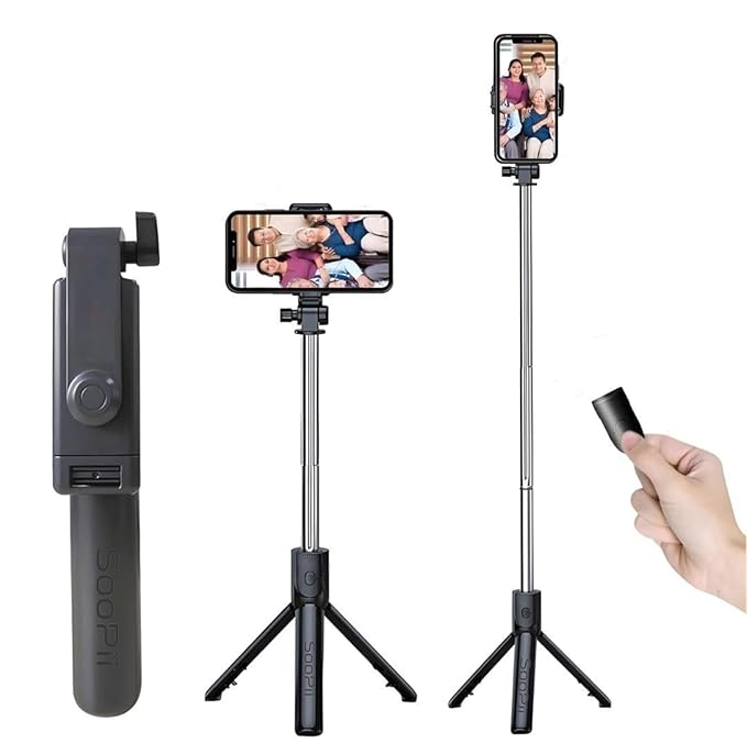 SOOPII 3-in-1 Selfie Stick with Bluetooth Remote, Foldable Tripod Stand, Compact Extendable Holder for iPhone and Android Devices