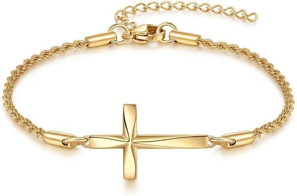 ONEFINITY Cross Bracelet 18k White Gold Plated Origami Cross Bracelet Christian Religious Jewelry Gifts for Women