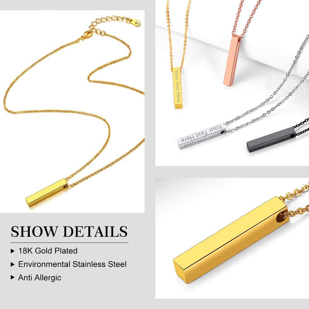 Richsteel Minimalist Square Column Pendant Necklace, Adjustable Rolo Chain(40CM+5CM) - Image 4