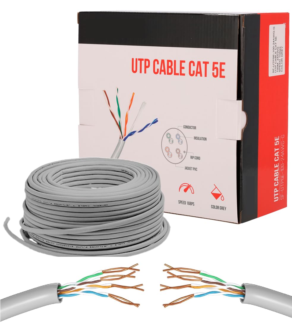 Cavo Ethernet Cat 5E da 100m Bulk Cabel, Cavo di Rete LAN Cat 5E ad Alta Velocità Per Connessione Internet Veloce 1 Gbps – 100 MHz AWG24 Cavo in Comoda Scatola | Cavo UTP CCA (100 Metri, Grigio)