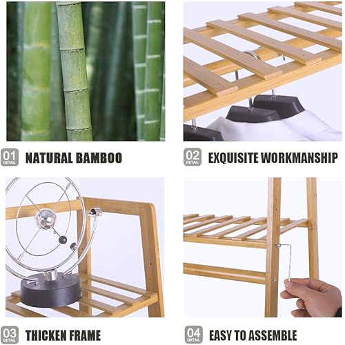 Vista 13 de Ufine - Armazón de bambú con estantes de almacenamiento y barra para colgar ropa