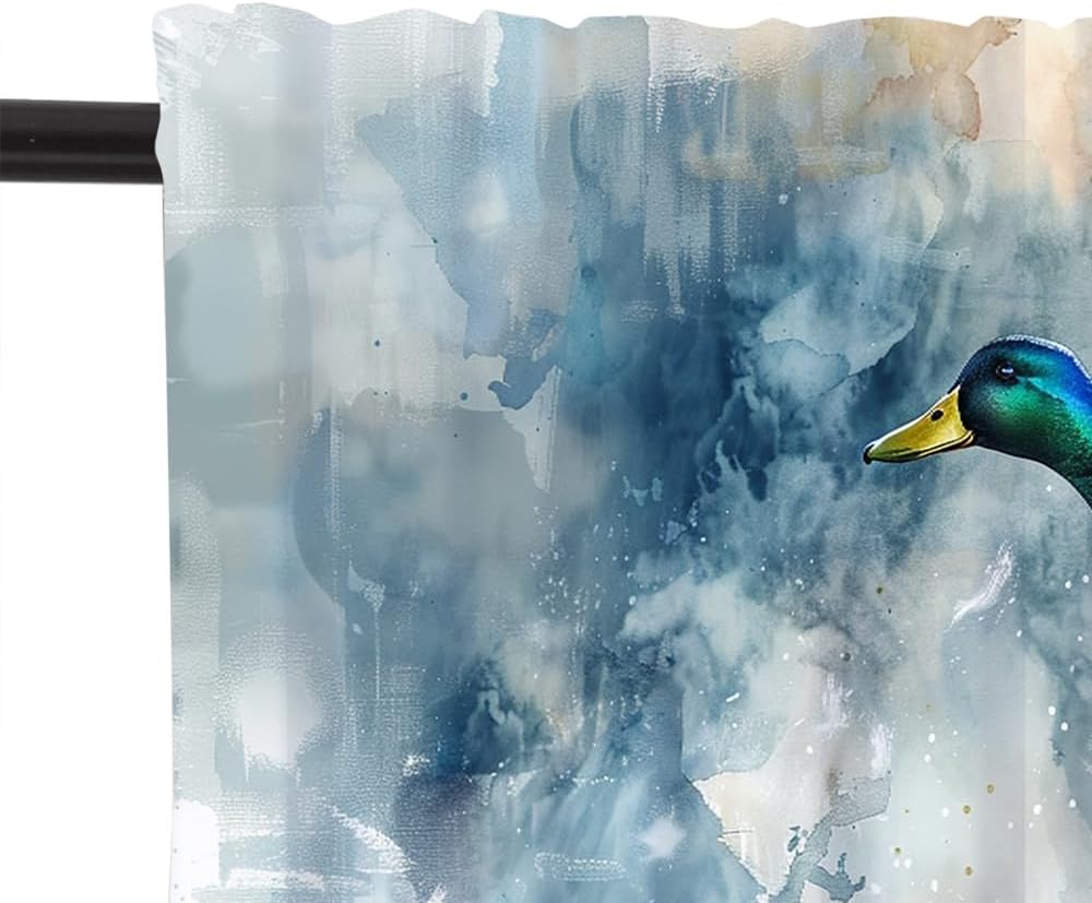 2 Panels Mallard Duck Fantasy Window Valances, Farmhouse Wildlife Theme Window Treatment Decor Curtains Rod Pocket Valances for Kitchen/Living Room, 54" X 18"