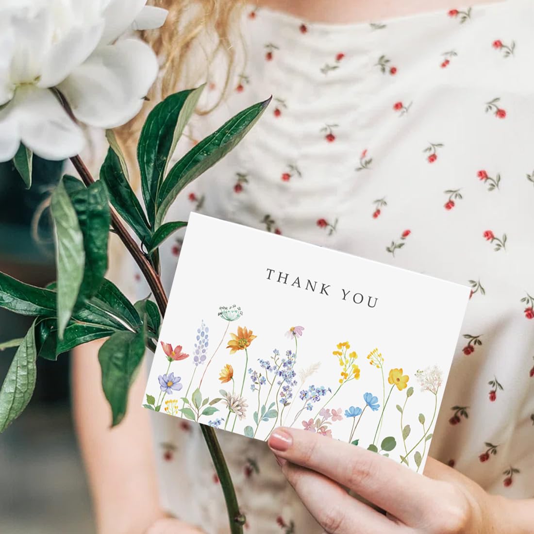 Paquete De 100 Tarjetas Agradecimiento Florales Con Sobres, Notas Flores Silvestres En Acuarela Sobres Papel Kraft Para Cumpleaños, Boda, Shower, Despedida, Baby