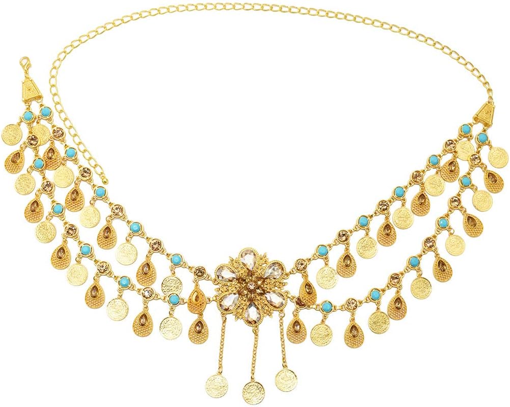 Jumwrit Vintage Bohemia Flower Body Chain for Women Adjustable Acrylic Disc Belly Chain Layered Rhinestone Waist Chain Accessories for Teens Girls - Image 3