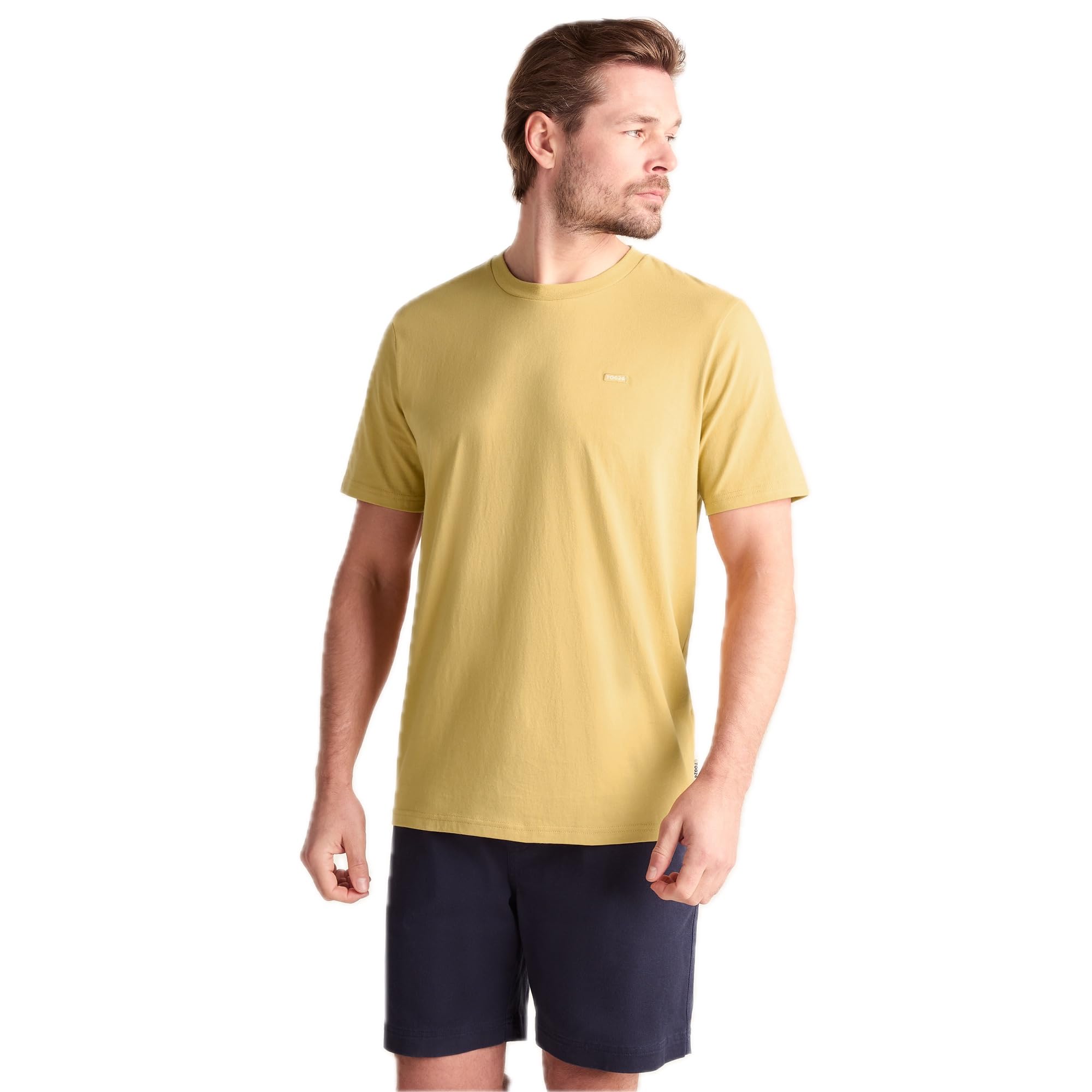 Tog24 Men's Pale Amber Howard Casual T-Shirt, Supersoft Cotton, Rib Crew Neck, Embroidered Badge