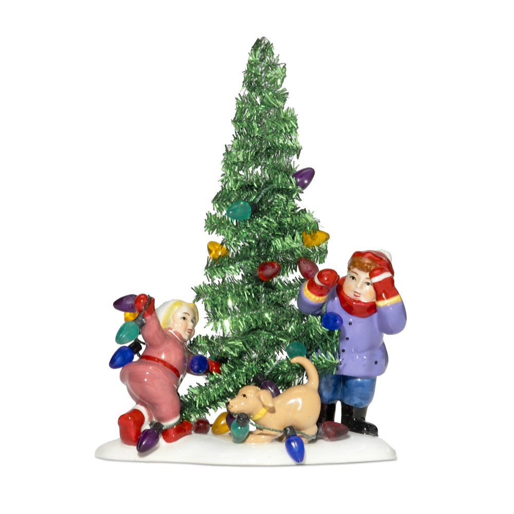 Snow Village Everyone Decorate Tinsel Tree