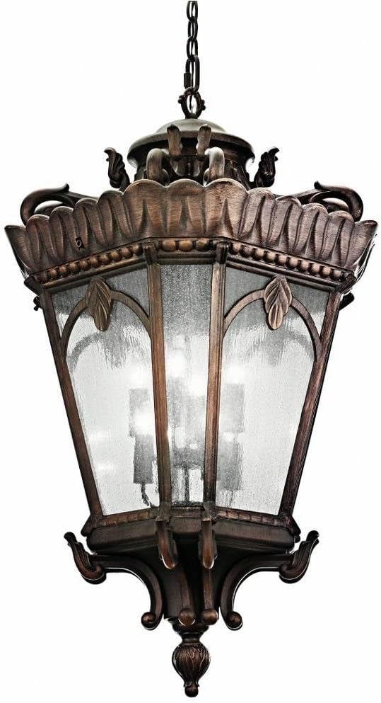 Kichler Tournai 99" 3 Light Outdoor Pendant Light with Clear Seeded Glass in Textured Black