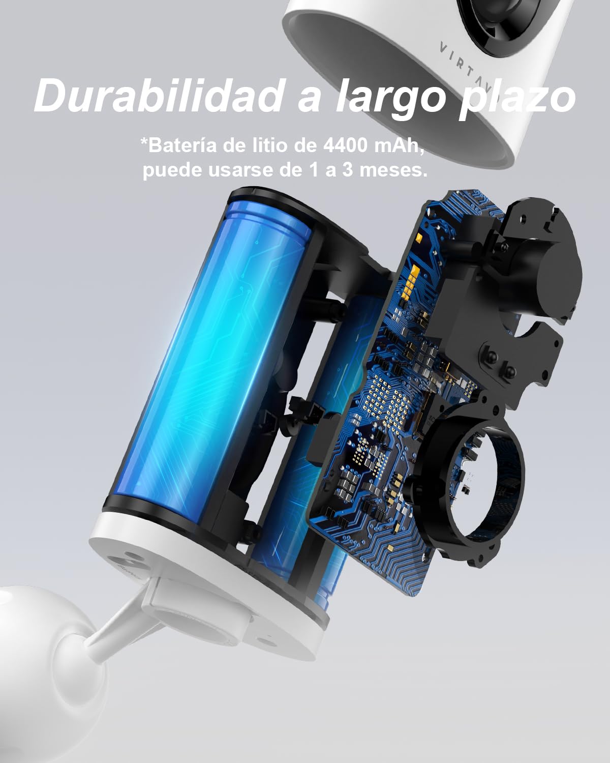 VIRTAVO 2K Camara Vigilancia WiFi Exterior/Interior sin Cables batería Recargable, QHD, IA para detección, Larga duración en Espera, visión Nocturna en Color, detección de Movimiento PIR | Detección PIR, audio bidireccional, WiFi 2.4GHz, sin suscripción,