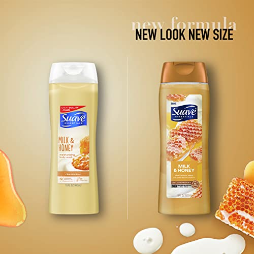 Suave Essentials Gentle Body Wash, With a Sweet Oil Blend Essence, Milk & Honey Infused with Vitamin E & Honey Extract 18 oz