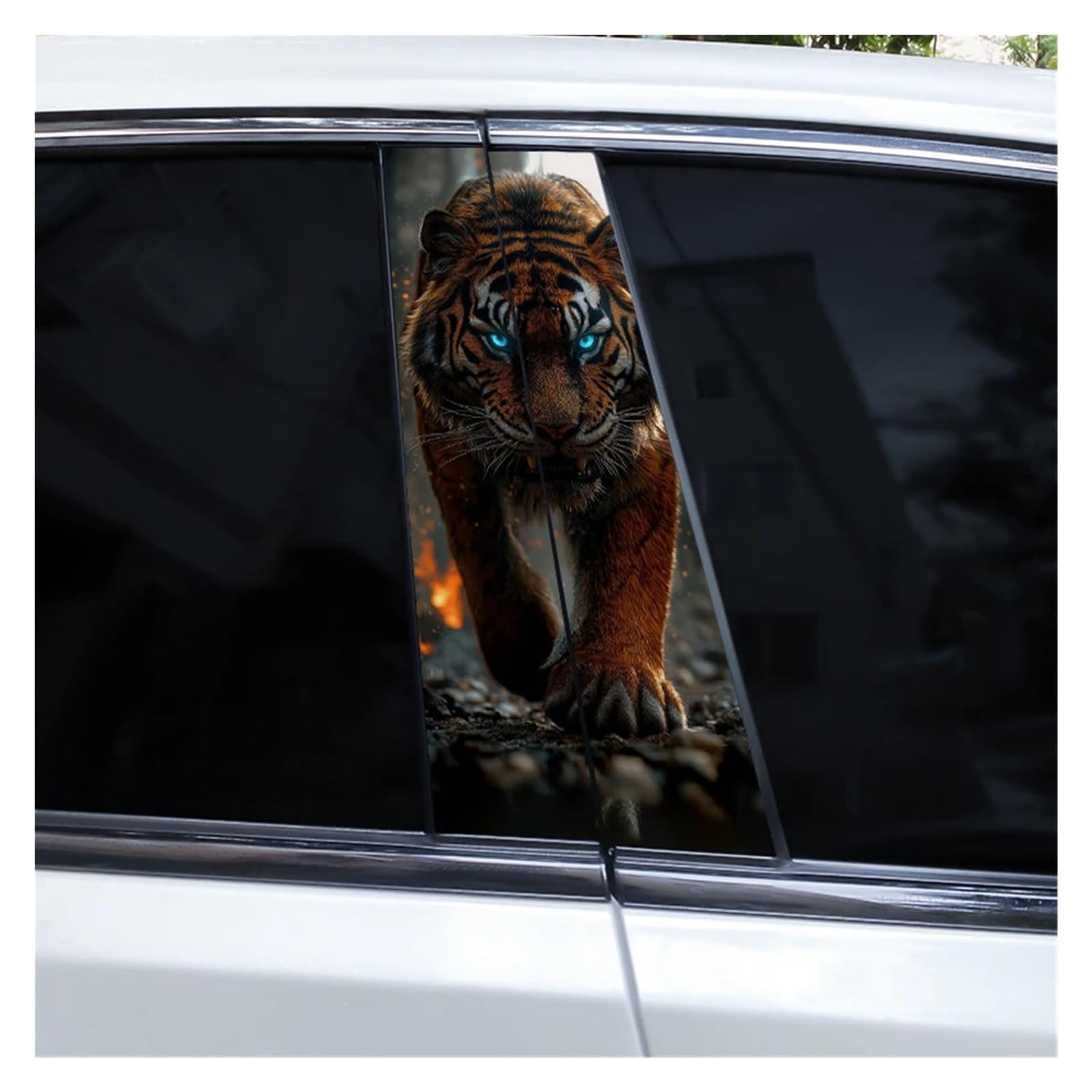 Car Side Decals 2pcs Flaming Tiger Animal Stickers Car Center B-Pillar Anti-Scratch Vinyl DIY Self-Adhesive Decal(Style H)