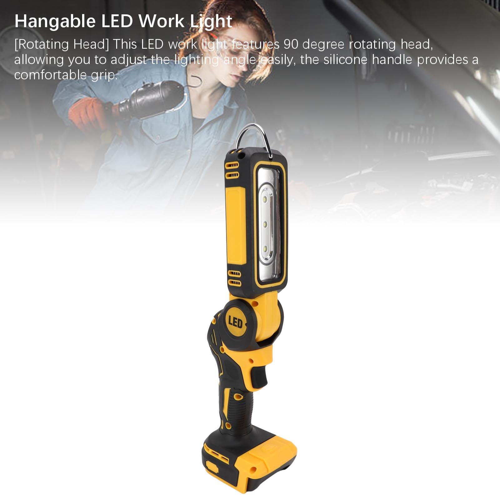 Garosa Batteriebetriebene LED-Arbeitsleuchte, Einstellbare Helligkeit, um 90 Grad Drehbarer Kopf, Ideal für Heimwerker und Camping