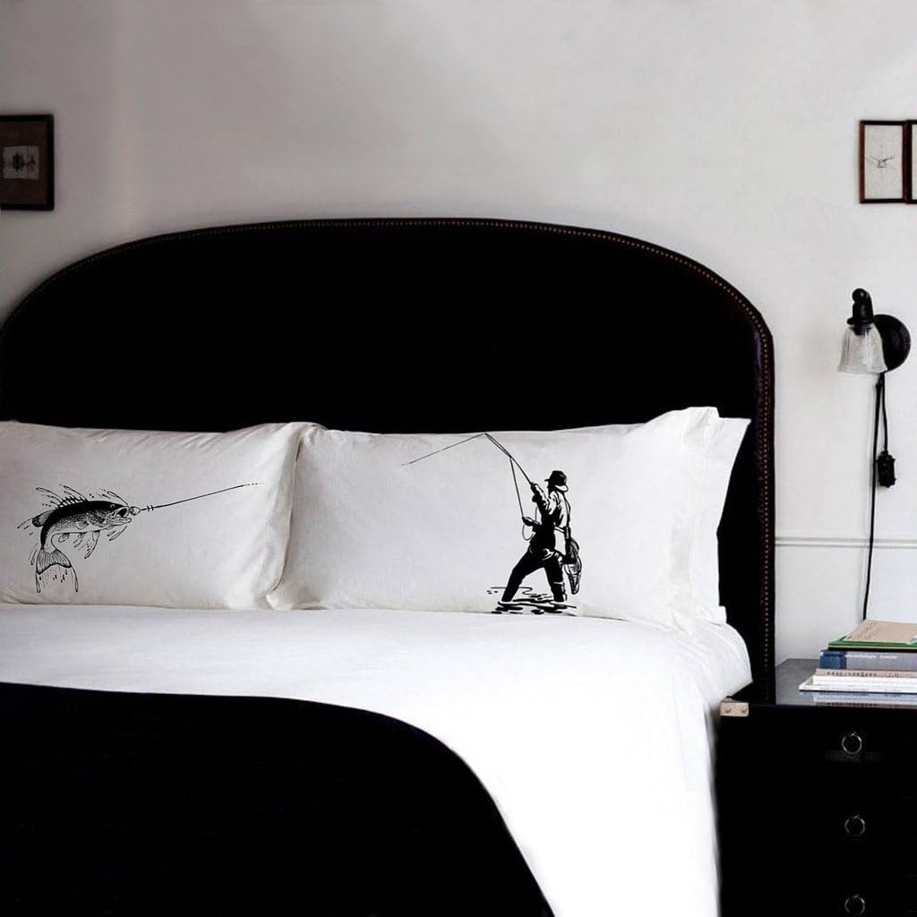 Pillow Fighting Fly Fishing Cotton Pillowcases Fisherman vs Fish