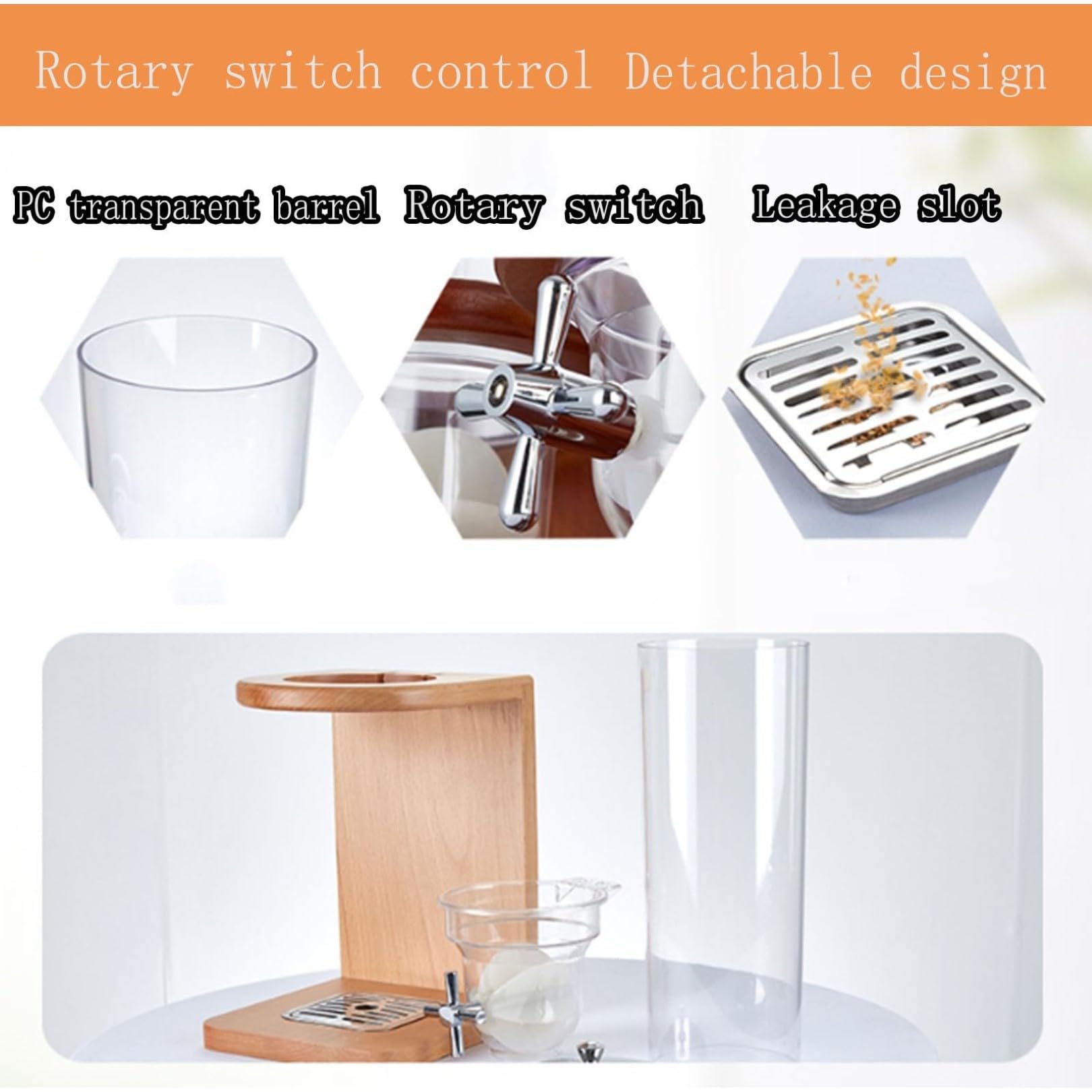 Dispenser per cereali in bambù con barile per PC e base in legno, contenitore per alimenti a secco ermetico per gli snack di fagioli di riso, stoccaggio del controsoffitto del beccuccio girevole facil