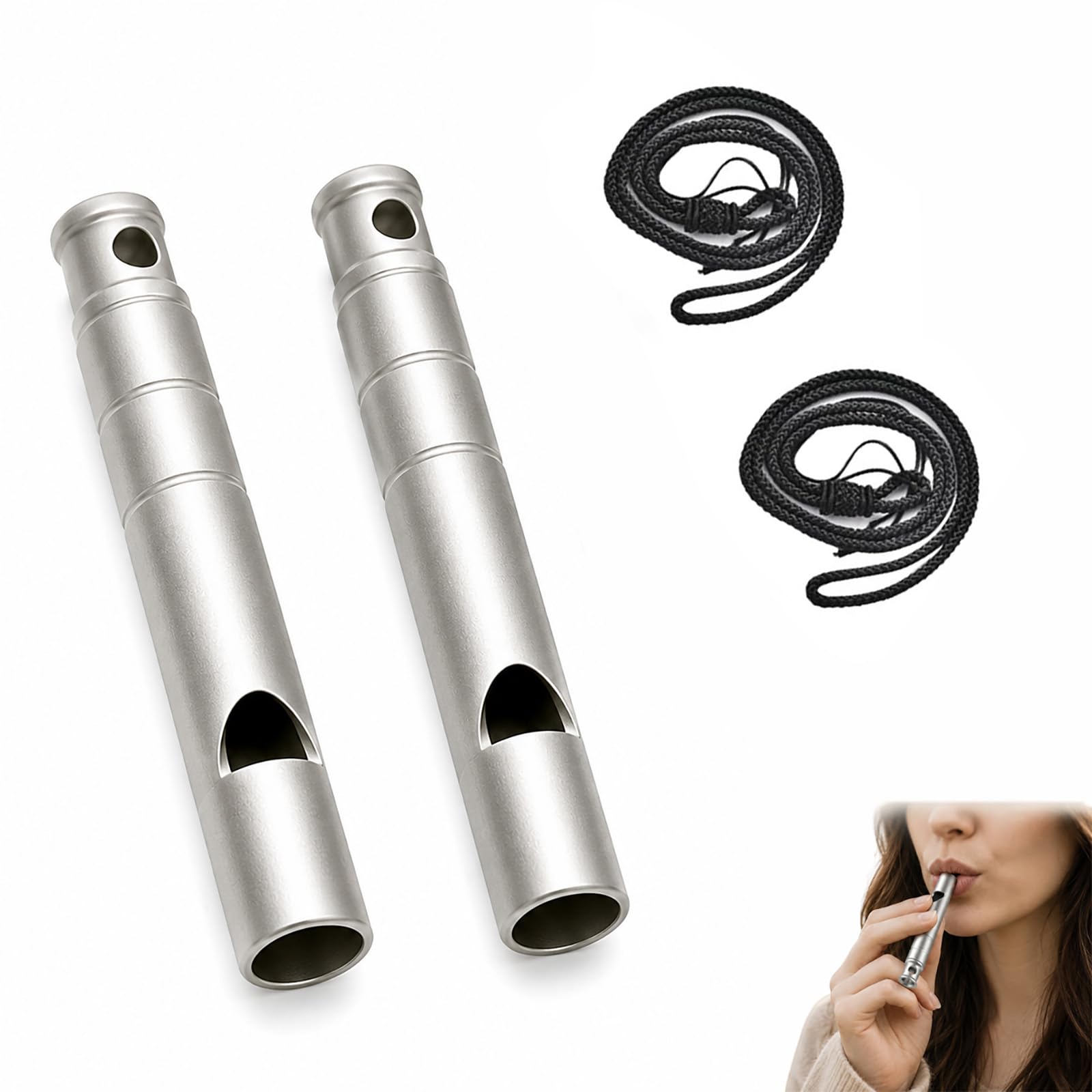 OmniCraft 2Pcs 120dB Titanium Emergency Whistles with Lanyards for Camping
