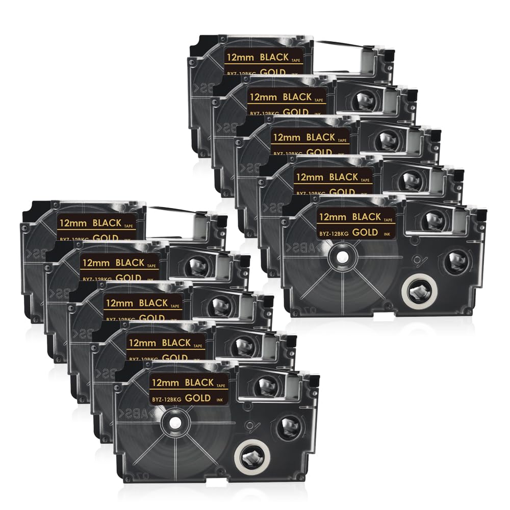 Flowerty Label Tape Cartridges, 12mm Black, Set of 10