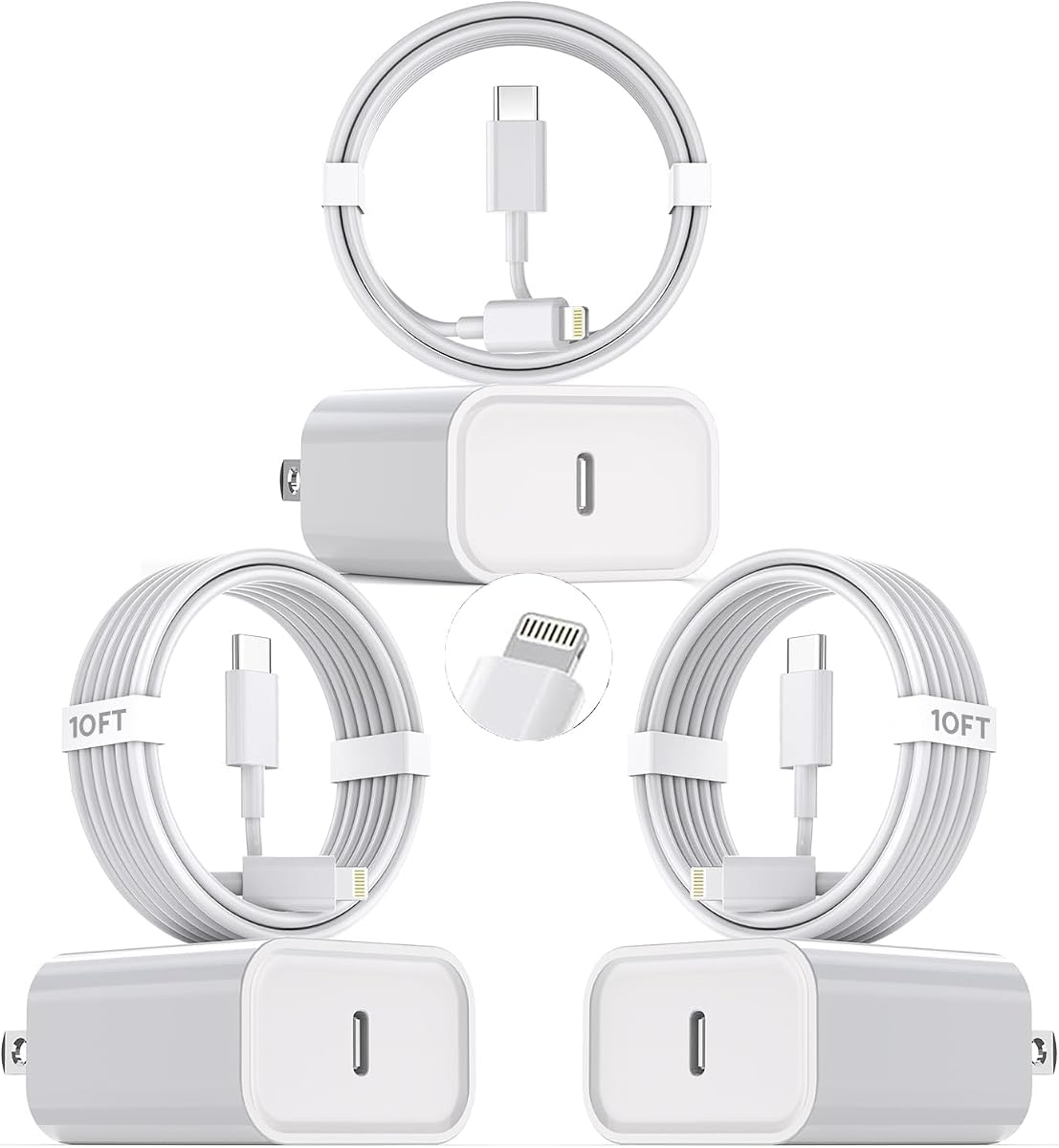 10Foot Fast iPhone Charging Cable,3-Pack Super Fast i Phone Charger USB C Charging Block Wall Charger PD Adapter with 10FT Type C to Lightning Cable Cord for iPhone 14/13/12/11ProMax/XS Max/XS/XR/8/SE
