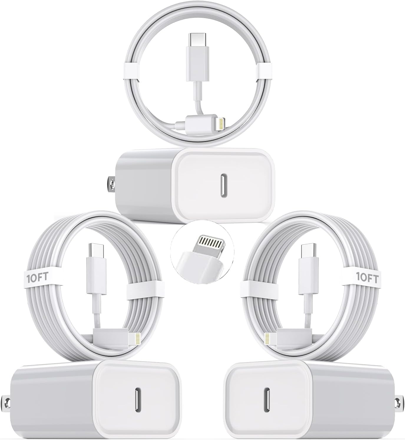 - 10Foot Fast iPhone Charging Cable,3-Pack Super Fast i Phone Charger USB C Charging Block Wall Charger PD Adapter with 10FT Type C to Lightning Cable Cord for iPhone 14/13/12/11ProMax/XS Max/XS/XR/8/SE