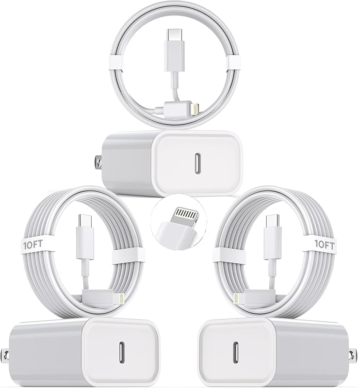10Foot Fast iPhone Charging Cable,3-Pack Super Fast i Phone Charger USB C Charging Block Wall Charger PD Adapter with 10FT Type C to Lightning Cable Cord for iPhone 14/13/12/11ProMax/XS Max/XS/XR/8/SE