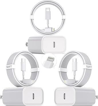10Foot Fast iPhone Charging Cable,3-Pack Super Fast i Phone Charger USB C Charging Block Wall Charger PD Adapter with 10FT Type C to Lightning Cable Cord for iPhone 14/13/12/11ProMax/XS Max/XS/XR/8/SE