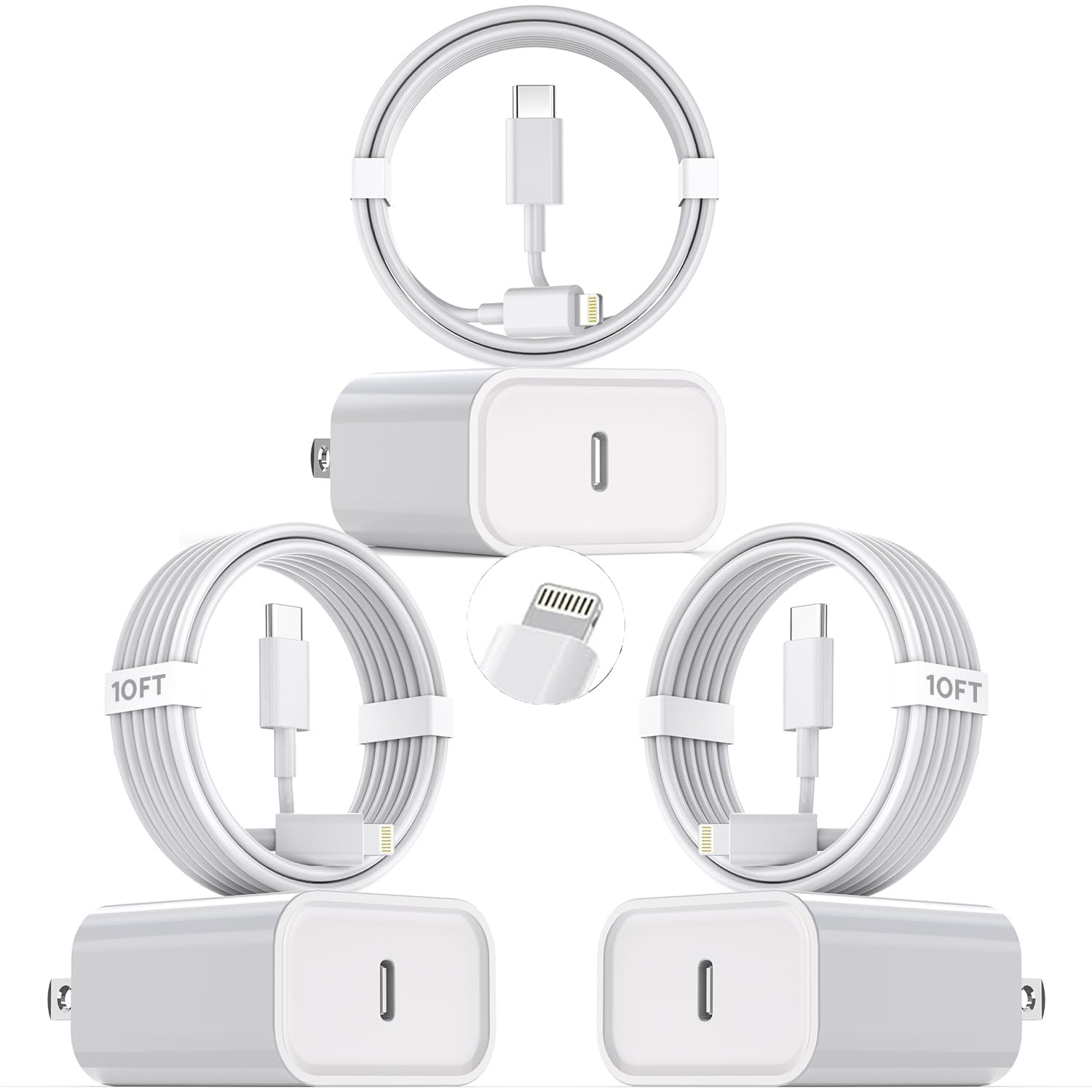 10Foot Fast iPhone Charging Cable,3-Pack Super Fast i Phone Charger USB C Charging Block Wall Charger PD Adapter with 10FT Type C to Lightning Cable Cord for iPhone 14/13/12/11ProMax/XS Max/XS/XR/8/SE