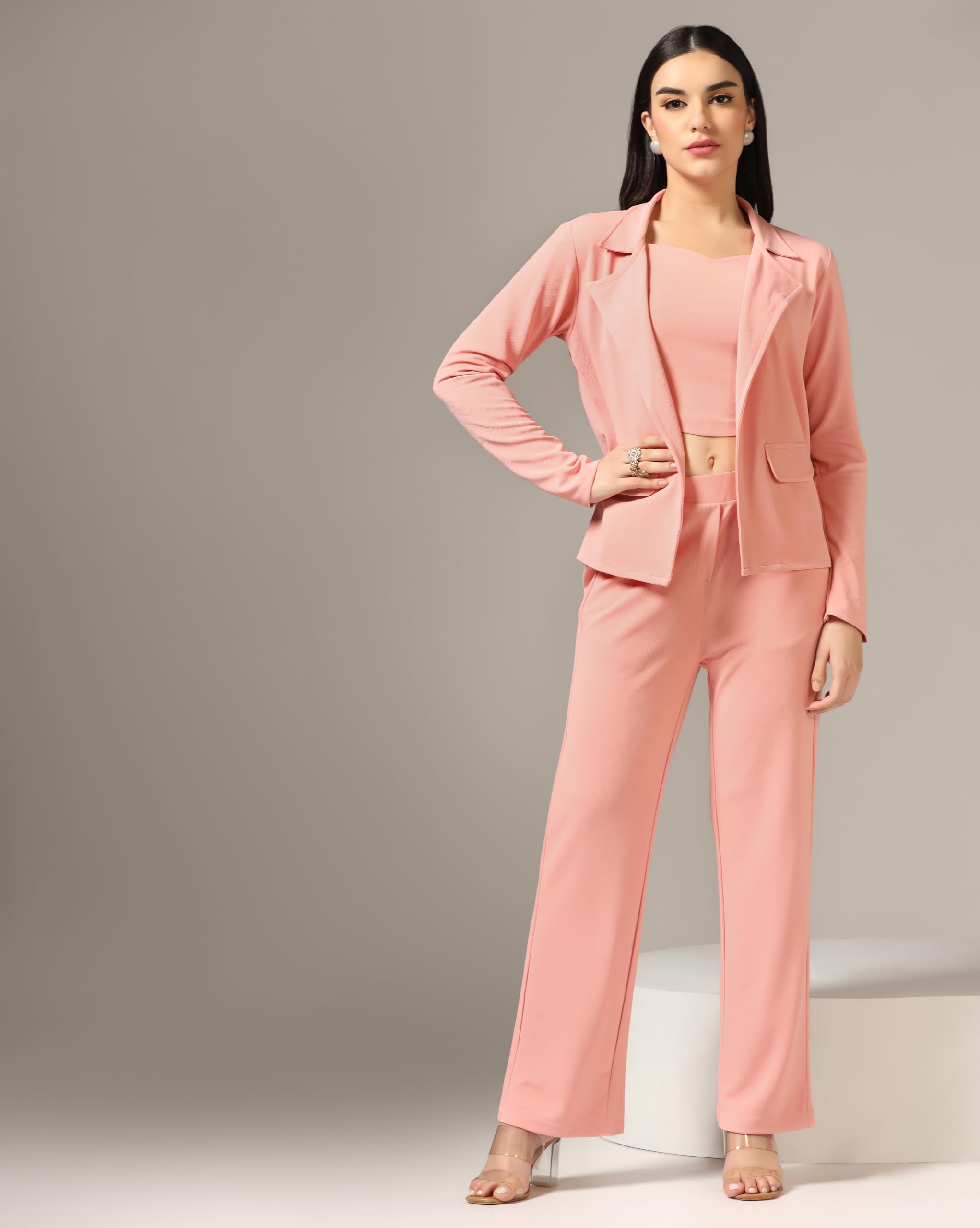GRECIILOOKS Co-ord zestaw dla kobiet – stylowy, luźny 3-częściowy zestaw blezerów | modny wygląd podróżny i streetwear dla dziewcząt i kobiet | odzież biurowa | formalny | klasyczny kołnierz, długi