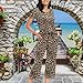Peystean Women's Lazy 2 Pcs Pajamas Set,Fashion Brown Leopard Skin Ladies Loungewear Set Short Sleeve Blouses Tops and Drawstring Capri Pants Daily Pjs Adult Home Cloth M