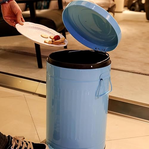 Miniatura 2 de GANAZONO Cubo de basura con tapa, para baño, con tapas y asa, de metal, de 5 litros, papelera redonda vintage con pedal para exteriores, granja,