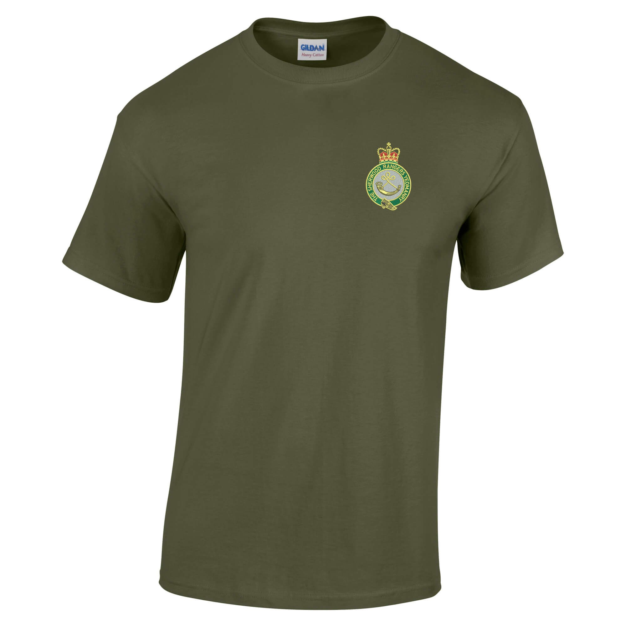 Pineapple Joe's Men's Military Green Sherwood Rangers Yeomanry Embroidered T-Shirt - Medium